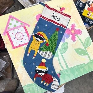 Anton the company store Charming Blue Christmas Stocking